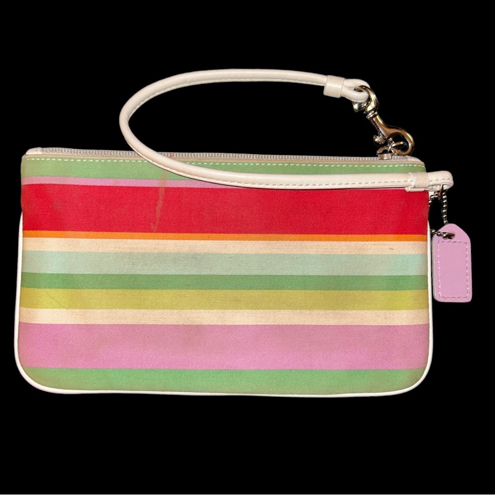Vintage Y2K Coach Hamptons Multicolor Striped Twill Wristlet 40509 Retro Preppy - Picture 4 of 9